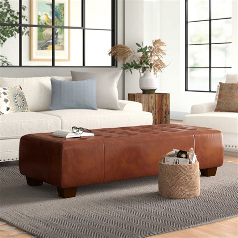 Large Leather Ottoman Coffee Table Genuine Cowhide Durable 62 Inch
