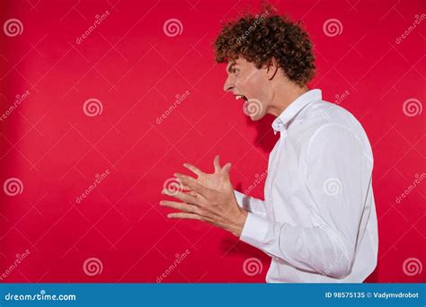 Side View Of A Young Man In White Shirt Yelling Stock Image Image Of