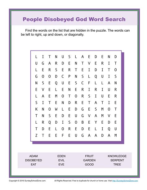 People Disobeyed God Word Search Bible Activities For Kids Childrens