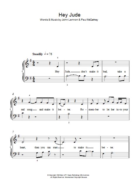 All rights administered by sony/atv music publishing, 8 music square west, nashville, tn 37203 international copyright secured all rights reserved. Hey Jude Sheet Music | The Beatles | 5-Finger Piano