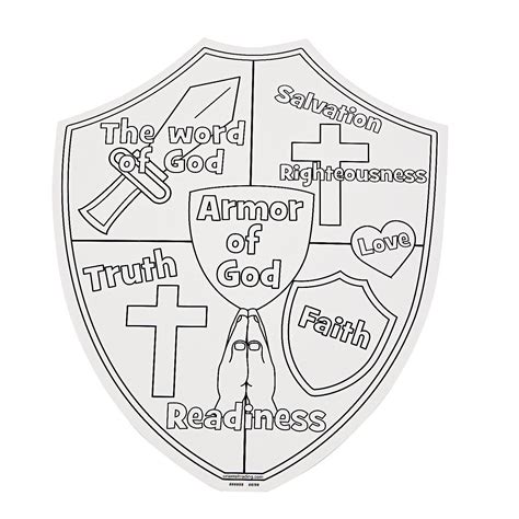 The Armor Of God Shield Coloring Page Is Shown In Black And White With