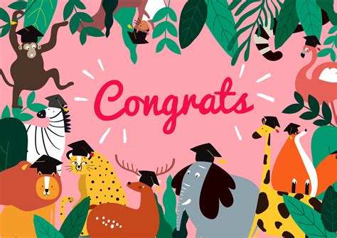 Animal Cartoon Style Graduation Card Vector Download Free Vectors