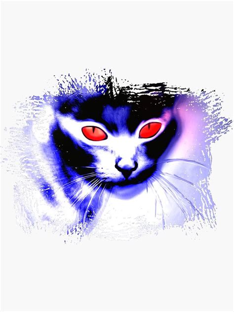 Psychedelic Demonic Cat Creature With Glowing Evil Red Eyes Digital