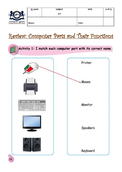 Review Computer Parts And Their Functions Activity