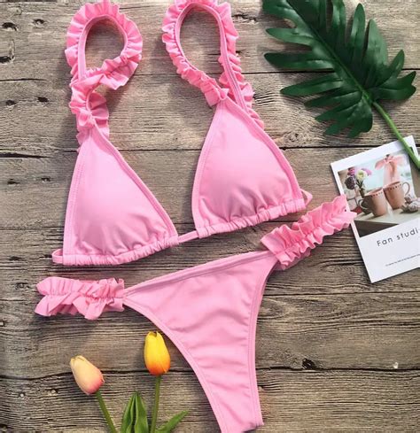 Luoanyfash Bikinis Women Pink Bandage Swimsuit 2018 Sexy Push Up Swimwear Low Waist Bathing Suit