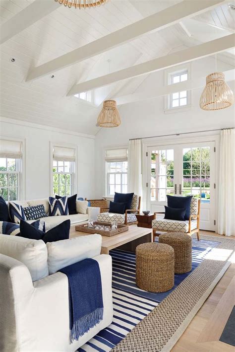 Rugs Home Decor Coastal White And Blue Living Room