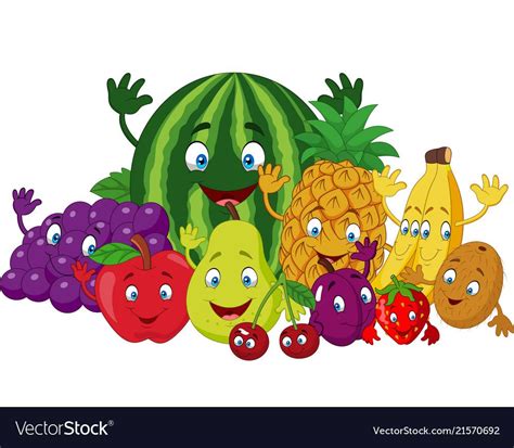 Vector Illustration Of Set Of Various Funny Cartoon Fruits Download A