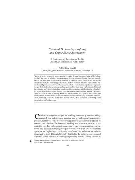 Criminal Personality Profiling And Crime Scene Assessment A