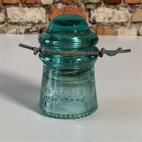 Vintage Hemingray No 9 Blue Glass Insulator May 2 1893 Patent Date W Wire Ebay
