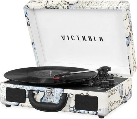 Victrola VSC BT P Vintage Bluetooth Portable Suitcase Record Player Retro Map Edition