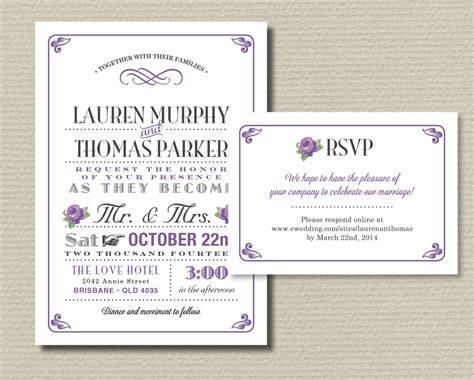 printable wedding invitation and rsvp vintage poster design