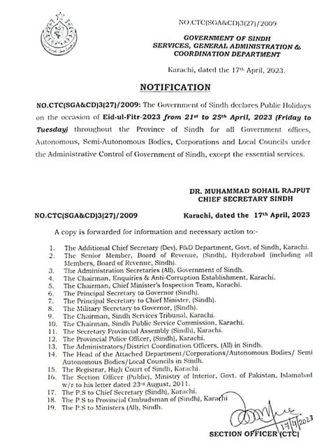 Eid Ul Fitr Holidays 2023 Sindh Province Employees • Govt Jobs