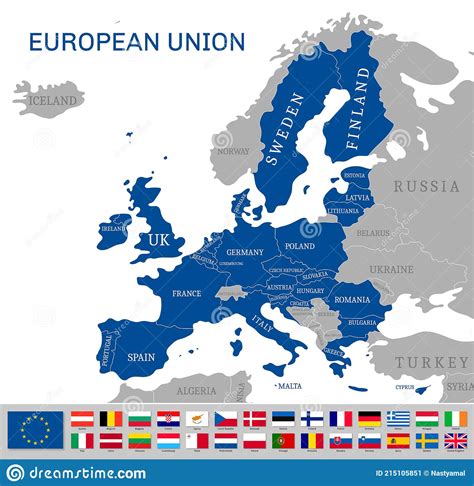 Kaart Van De Europese Unie En Vlaggen Van Landen Vector Illustratie Illustration Of
