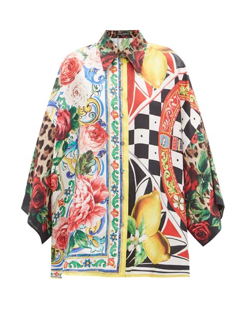 Multi Patchwork Floral Print Silk Blouse Dolce And Gabbana Matchesfashion Uk