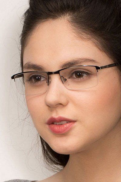 Mel Rectangle Gunmetal Semi Rimless Eyeglasses Eyebuydirect Eyeglasses Glasses For Oval