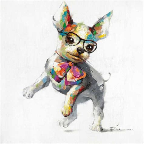 2019 Dancing Dog Wearing Glasses 100 Hand Painted Oil