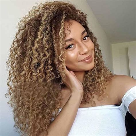 2020thick Afro Hair Wig Brown Long Kinky Curly Long Ombre Blonde Wigs