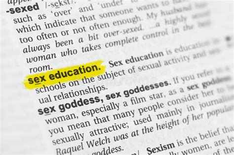 highlighted english word and x22 sex educationand x22 and its definition at the dictionary stock