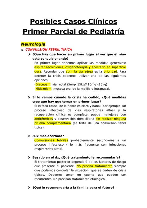 Posibles Casos Cl Nicos Primer Parcial De Pediatr A Posibles Casos