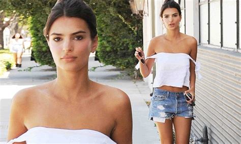 emily ratajkowski shows some serious skin in off the shoulder top and daisy dukes in la daily