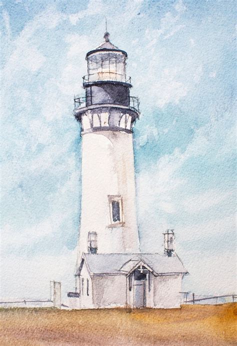 Lighthouse Painting Original Watercolor Art Landscape Yaquina Etsy