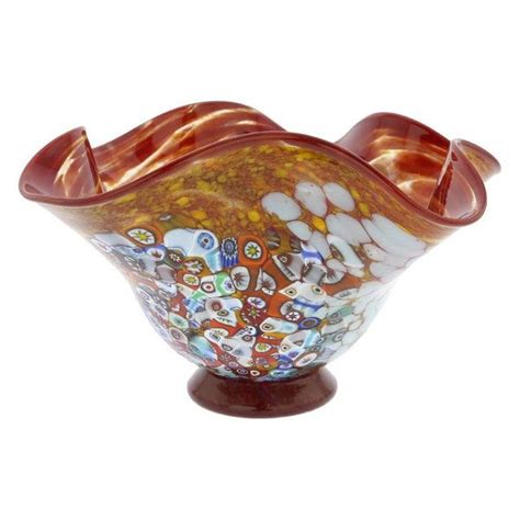 Glassofvenice Murano Glass Millefiori Fazzoletto Bowl Red Contemporary Decorative Bowls