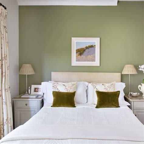 Pretty Bedroom With Olive Green Feature Wall Green Bedroom Walls