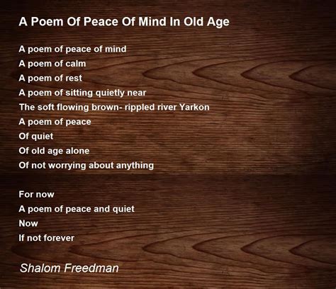 A Poem Of Peace Of Mind In Old Age A Poem Of Peace Of Mind In Old Age