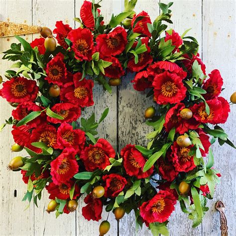 Red Poppy Wreath For Summer Remembrance Wreath Summer Door Etsy