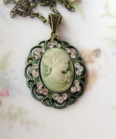 Green Cameo Necklaces Victorian Style Necklaces Green Etsy Vintage