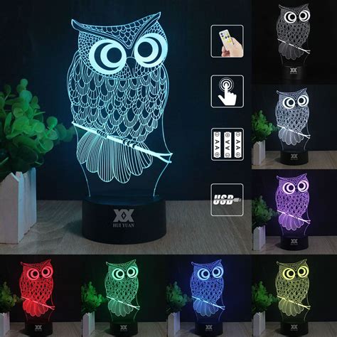 170us Hui Yuan Owl 3d Night Light Rgb Changeable Mood Lamp Led