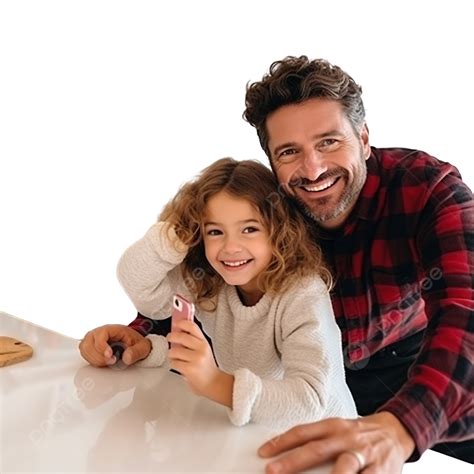 beautiful dad and daughter doing selfie with freshly cut christmas tree with smartphone near