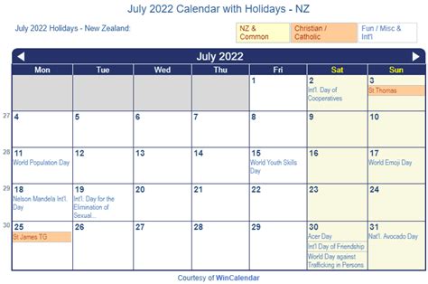 2022 Calendar New Zealand With Holidays And Weeks Numbers 2022 New