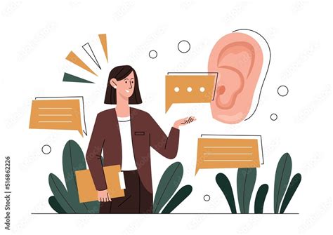 Stockvector Active Listening Concept Attentive Character Correct