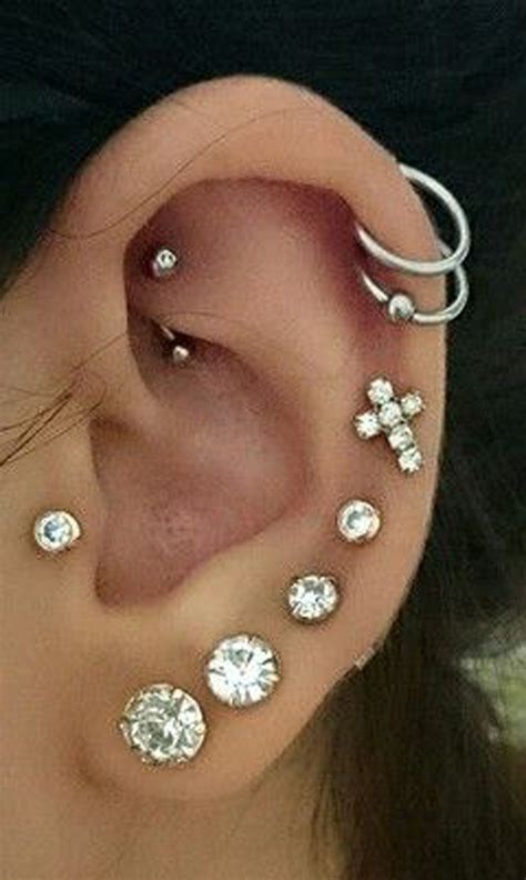 Cute Multiple Ear Piercing Ideas Cartilage Helix Rook Curved Barbell