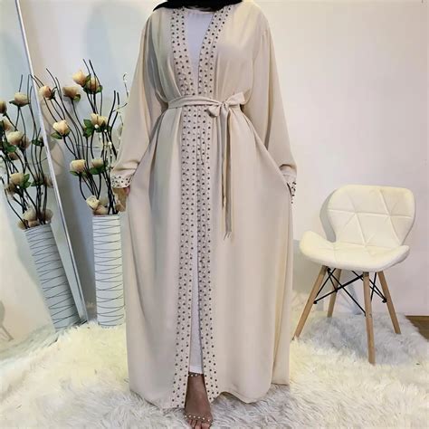 1838 Ramadan Dress Long Abaya With Pearls Fashion Eid Muslim Dresses Women Latest Dubai Abaya