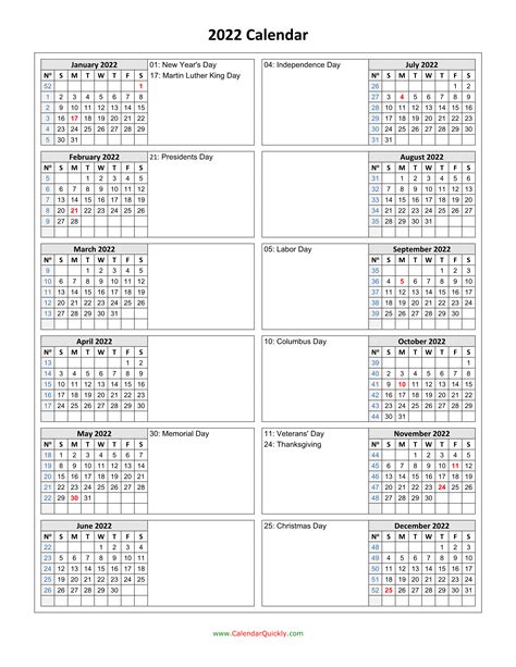 Holidays Calendar 2022 Vertical Calendar Quickly