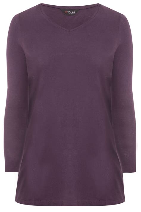 Dark Purple V Neck Long Sleeve Top Yours Clothing