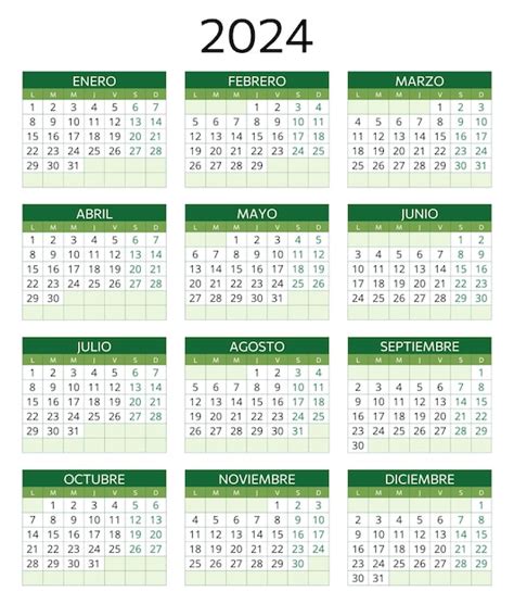 Calendario Español De 2024 Ilustración De Plantilla Vectorial