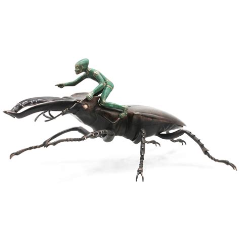 Stag Beetle With Rider Bronze Sculpture By Anne Pierce