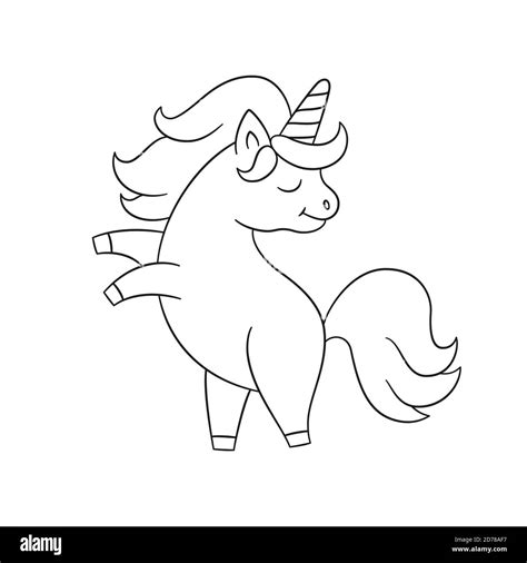 Cute Unicorn Stands On Its Hind Legs Hand Drawn Fabulous Animal Stock