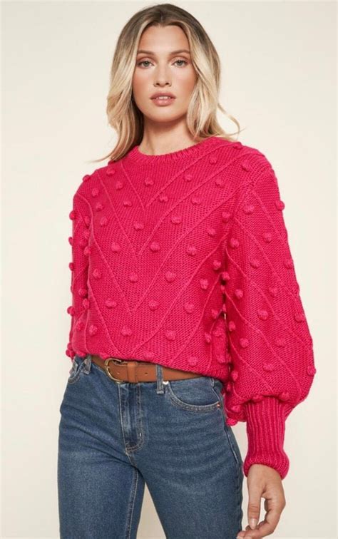 Pom Pom Fuchsia Sweater Pom Pom Sweater Pink Sweater Etsy Pom Pom Sweater Sweaters Pink
