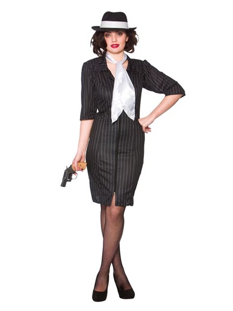 ladies sexy black gangster moll 20s 1920s fancy dress pinstripe costume outfit ebay