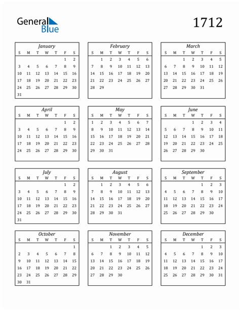 Free 1712 Calendars In Pdf Word Excel