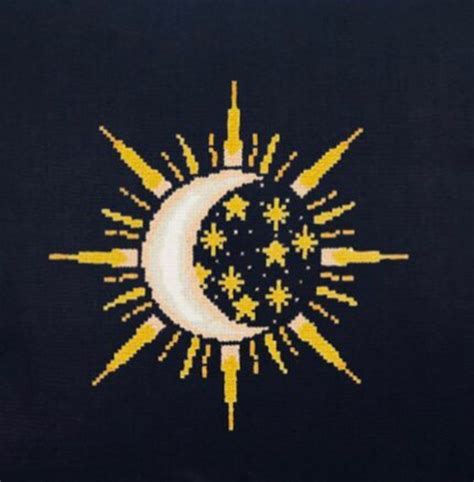Sun Moon And Stars On Mercari Moon Cross Stitch Moon Cross Stitch