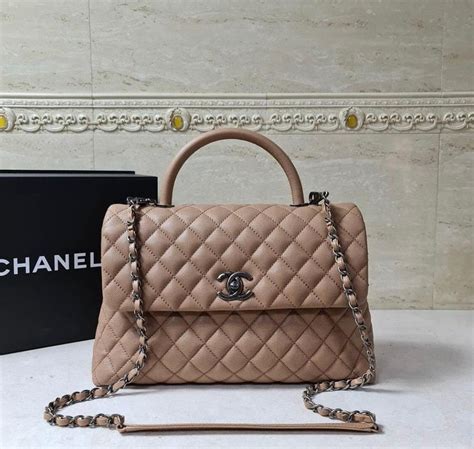 Chanel Beige Caviar Leather Medium Coco Top Handle Bag For Sale At 1stdibs