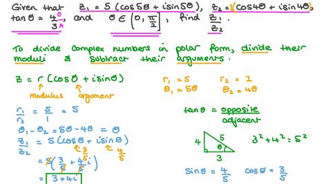 Question Video Dividing Complex Numbers In Polar Form And Finding Their Quotient In Algebraic