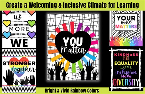 Diversity And Inclusion Classroom Poster Set In Rainbow Colors Learning