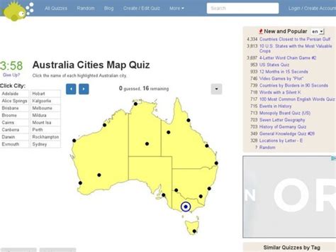 Australia Cities Map Quiz Interactive For 6th 12th Grade Lesson Planet