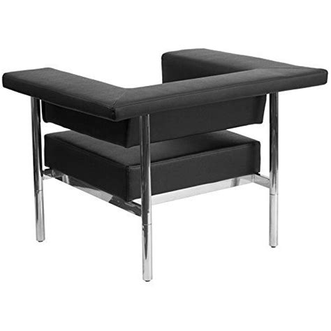 Contemporary Office Lounge Chair in Black Leathersoft with Stainless